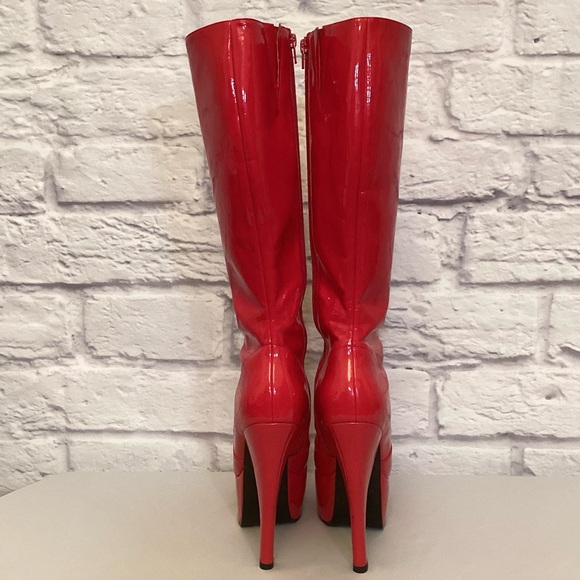 Stripper Boots 9 Pahrump NV Used Exotic Dancer Red Platform Tall Knee Jante - Picture 6 of 14